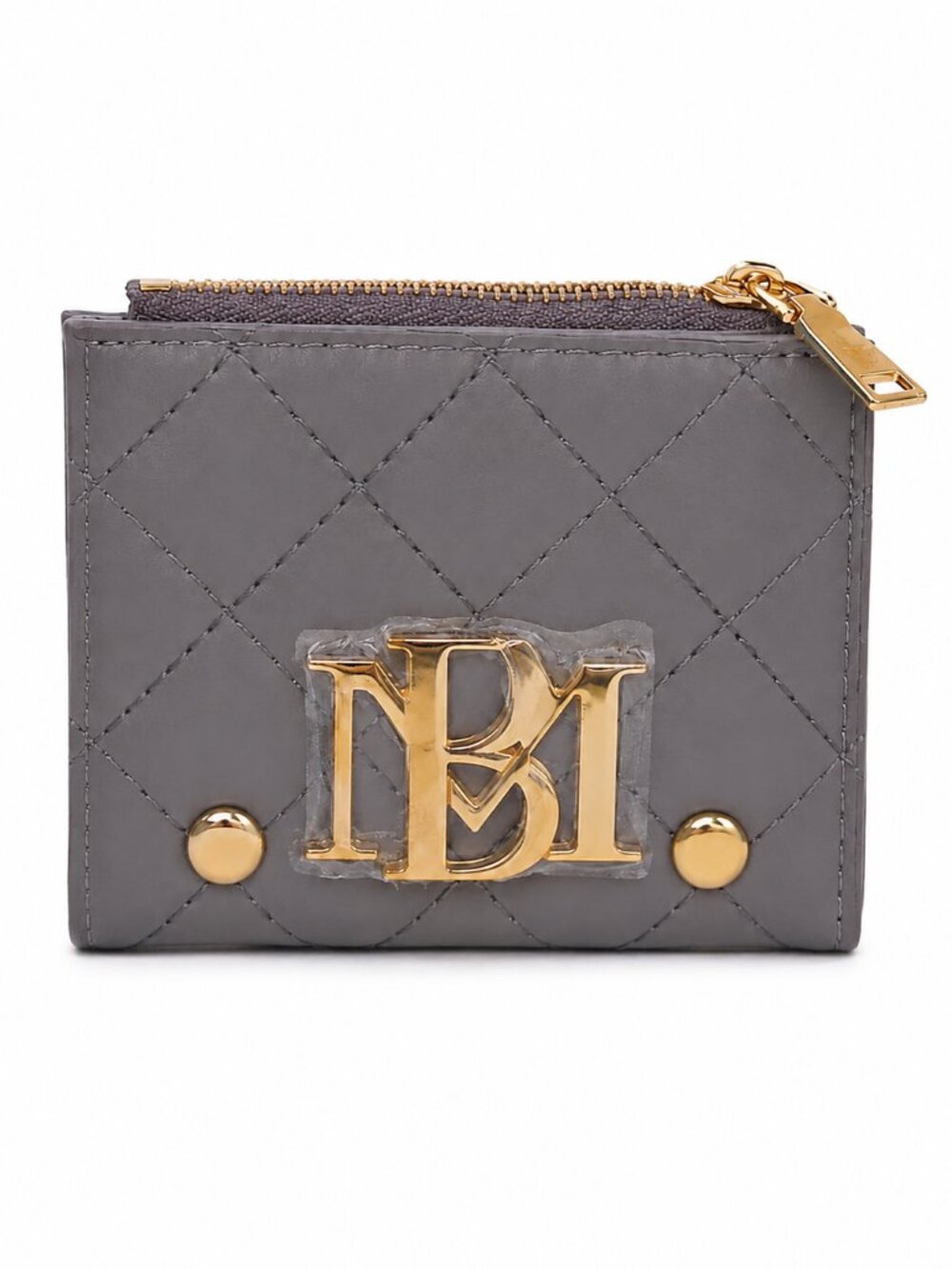 Badgley Mischka Quilted Gray Wallet with Gold Zipper